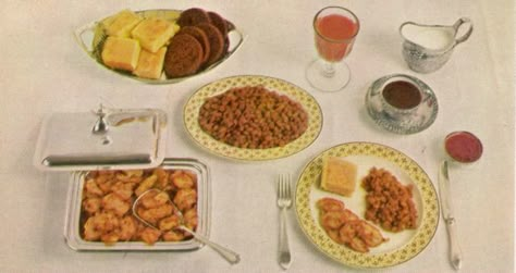 Fancy Breakfast, 1958. Source: Glen.H/Flickr. 70s Dinner Party, 1970s Food, 1950s Food, Cooking For Dummies, Fancy Breakfast, Food Fails, Gross Food, Food Artwork, Tv Dinner