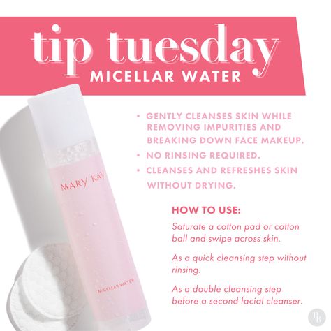 ! Tip Tuesday ! Micellar Water Gently cleanses skin while removing impurities and breaking down face makeup. https://link.mypinkbiz.com/e486fc #marykay #tiptuesday Mary Kay Tip Tuesday Post, Mary Kay Daily Posts, Mary Kay Skin Care Routine, Mary Kay Tuesday Tips, Mary Kay Tuesday Post, Mary Kay Tip Of The Day, Tip Tuesday Mary Kay, Mary Kay Tuesday, Mary Kay Summer 2023