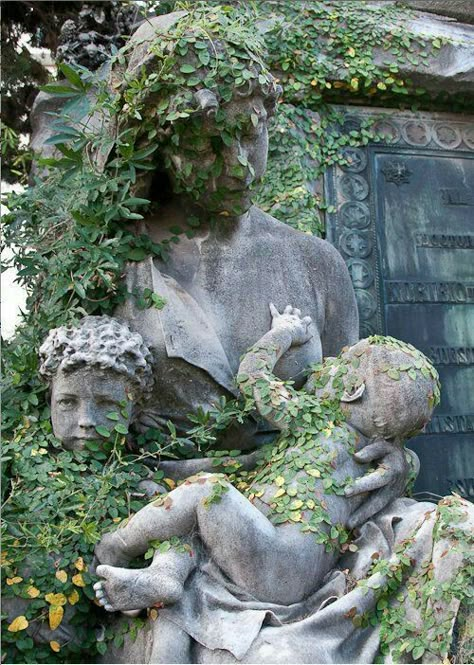 Overgrown Nature Aesthetic, Plant Overgrowth, Overgrown Statue, Mossy Statue, Statue Garden, Growth And Decay, Detailed Paintings, Cemetery Art, Georges Braque