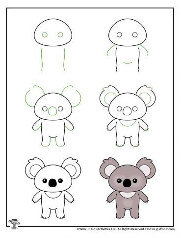 Kawaii Drawing for Kids Tutorials | Woo! Jr. Kids Activities Cute Animal Drawings Easy, Draw A Koala, Koala Drawing, Kawaii Drawing, Easy Animal Drawings, Easy Drawings For Kids, Koala Kids, Easy Doodle Art, Cute Easy Drawings