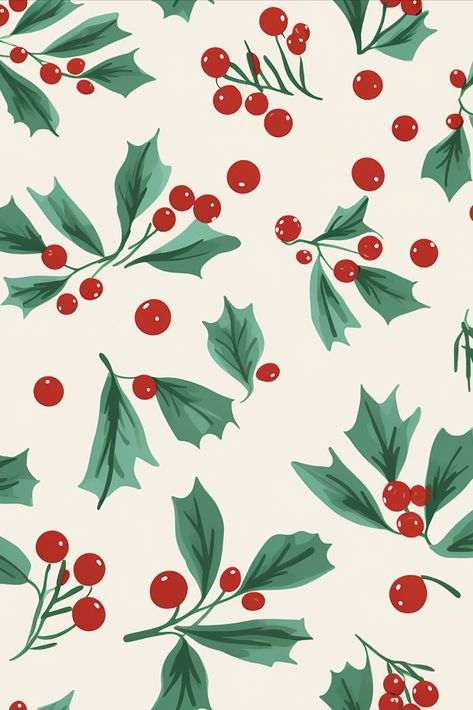 Holly Pattern, Holly Wallpaper, Holiday Pattern Illustration, Christmas Repeat Pattern, Christmas Red And Green, Vintage Christmas Pattern, Christmas Red Wallpaper, Green And Red Christmas, Christmas Designs Pattern