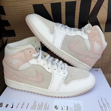 New Nike Air Jordan 1 Mid "Coconut Milk/Sail/Legend Pink Women Sz 9.5 Fq1926-161 Brand New With Box Box Has No Lid Authentic Air Jordan Women, Womens Jordans Sneakers, Jordans Aesthetic, Custom Sneakers Diy, Pretty Sneakers, Pink Running Shoes, Nike Shoes Girls, All Nike Shoes, Pretty Shoes Sneakers