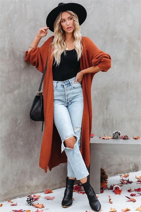 Details: Long sleeves Ribbed knit Open front Longline cardigan Size Chart: Top Size Bust Length Shoulder inch cm inch cm inch cm S 39.4 100 39 100 14.9 38 M 41 105 39.5 101 15.3 39 L 43 110 40 102 15.7 40 XL 46.5 118 40.5 103 16.1 41 Earrings Snake, Knit Duster, Duster Cardigan, Cute Fall Outfits, Trendy Fall, Outfit Inspo Fall, Fall Fashion Outfits, Mom Outfits, Inspiration Mode