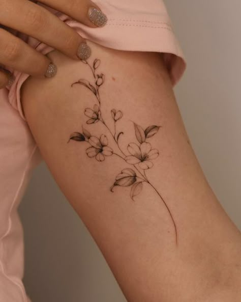 Iren | Floral & Ornamental Tattoo artist on Instagram: "Delicate Myrtle branch🌸" Myrtle Tattoo Design, Crape Myrtle Tattoo, Crepe Myrtle Tattoo, Myrtle Flower Tattoo, Almond Branch Tattoo, Myrtle Tree Tattoo, Ornamental Flowers Tattoo, Almond Tree Tattoo, Myrtle Tattoo