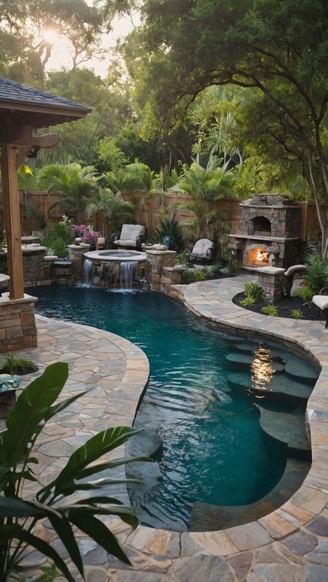 Pools And Hot Tubs, Dream Backyard Pool, Pools Backyard Inground, Backyard Water Feature, Small Pool Design, Tropical Pool, Dream Life House, Backyard Pool Landscaping, Small Pools