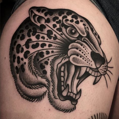 Jaguar Tattoo, Traditional Tattoo Inspiration, Small Chest Tattoos, Leopard Tattoos, Traditional Tattoo Sleeve, Old School Tattoo Designs, Knee Tattoo, New School Tattoo, Head Tattoos