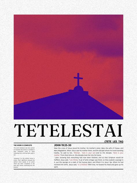 This is a digital download. Tetelestai the greek word for the work is complete or it is finished. This is a piece to have in your home as a daily reminder of the sacrifice Jesus made for us. That we are made new through him. A way to have this daily reminder to have in your home to look at and be reminded of the goodness of God. Jesus Background, Jesus Poster, The Goodness Of God, Christian Graphic Design, Jesus Saves Bro, Goodness Of God, Christian Tshirt Design, Church Media Design, Christian Poster