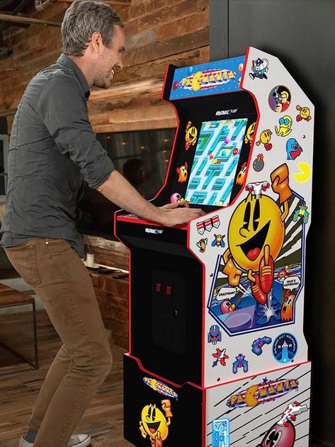 HOME ARCADE CABINET—An absolute must-have for your family game room,game cave, or home office! Arcade1Up gaming cabinetplays great, looks great, and are instant conversation pieces. 14 GAMES IN 1—14 arcade video games,1 cabinet, unlimited retro arcade game fun! Loaded with Pac-Mania, Pac-Man, Pac & Pal, Super Pac-Man, Pac-Man Plus, Pac-Land, Galaga, Galaxian, Galaga '88, Mappy, Dig Dug, Dig Dug II, Rompers, and Rolling Thunder; this arcade gameis equipped with WIFI for leaderboards. Arcade 1up, Retro Arcade Machine, Retro Arcade Games, Rolling Thunder, Arcade Video Games, Game Room Family, Arcade Cabinet, Man Games, Space Invaders