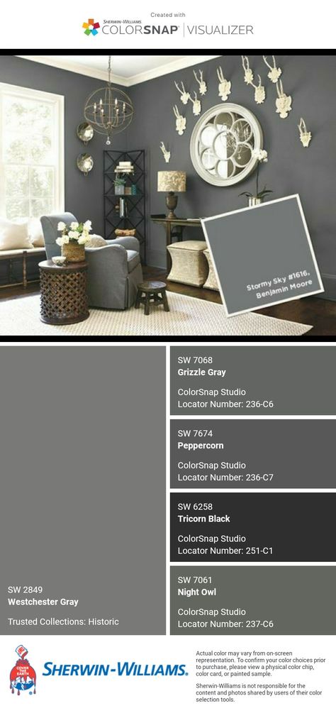 Grey House Paint Interior, Dark Gray Black Paint Colors, Gray House Paint Interiors, Rich Gray Paint Color, Charcoal Interior Paint, Deep Grey Paint, Grey Painted Walls Living Room, Man Office Paint Colors, Dark Grey Benjamin Moore Paint