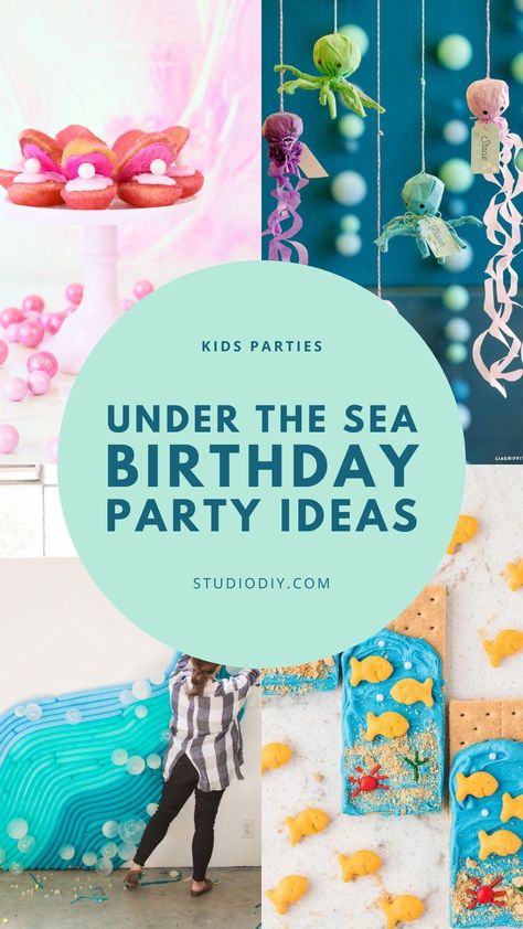 Throw a fun and magical under-the-sea birthday party! If your kids are obsessed with all things ocean and water here you'll find many different kinds of themes to choose from. Water Birthday Parties, Birthday Party Under The Sea, Sea Birthday Party Decorations, Sea Birthday Party Ideas, Magical Birthday Party, Underwater Birthday, Water Birthday, Shark Themed Party, Sea Party Ideas