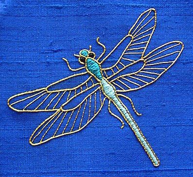 free-style embroidery | ... to freestyle embroidery stitched with kreinik japan threads and anchor Embroidered Dragonfly, Dragonfly Embroidery, Dragon Flys, Gold Work Embroidery, Pola Sulam, Silk Ribbon Embroidery, Gold Embroidery, Hand Embroidery Stitches, Gold Work