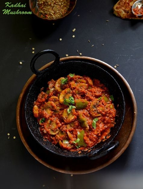 Kadhai Mushroom Recipe, How To Make Kadhai Mushroom » Maayeka Kadai Mushroom, Punjabi Cuisine, Mushroom Recipe, Fried Mushrooms, Button Mushrooms, Evening Dinner, Indian Bread, Vegetable Stir Fry, Dinners For Kids