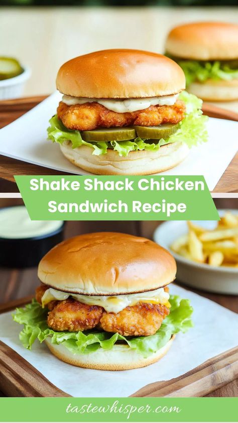 Shake Shack Chicken Sandwich Recipe, Chicken Shack Chicken Recipe, Shake Shack Chicken, Crispy Chicken Breast, Chicken Bites Recipes, Dill Pickle Slices, Chicken Sandwich Recipe, Chicken Shack, Breaded Chicken Breast