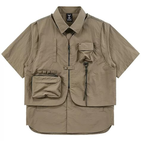 Gender: MEN Item Type: SHIRTS Collar: Turn-down Collar Closure Type: zipper Sleeve Style: regular eta = 2-3 weeks Type Of Pocket, T Shirt With Pocket, Multi Pocket Vest, Techwear Fashion, Cool Shirt Designs, Pocket Vest, Trendy Shirt Designs, Technical Clothing, Shirt Pocket