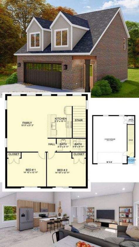 Small Spaces, Big Living: Modern Tiny House Designs 3 Bedroom Over Garage Apartment, 2nd Story Addition Over Garage, Garage With Second Floor Living Space, Two Bedroom Apartment Above Garage, 3 Car Garage Apartment Plans 2 Bedroom, Garage To Two Bedrooms, Guest House Over Garage, Carriage House Garage Plans, Garage With Room Above Plans