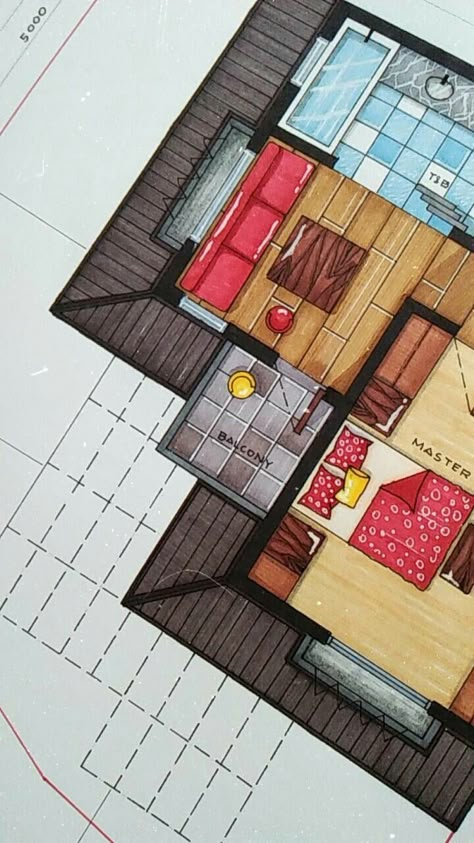 Alcohol Marker Rendering Architecture, Architecture Alcohol Markers, Alcohol Markers Architecture, Floorplan Rendering Marker, Floor Plan Rendered Markers, Alcohol Marker Rendering, Floorplan Drawing, Alcohol Markers Drawing, Marker Texture