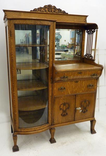 Victorian Oak China-Buffet, Buffet China Closet Combination, Antique Dining Room Furniture, Victorian China, China Buffet, Glass Shelves Decor, Antique Oak Furniture, China Closet, Tiger Wood, Painting Wooden Furniture, White Furniture Living Room