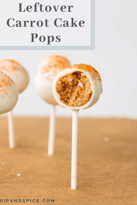 Make Cake Pops from leftover cake! These Carrot Cake Pops are easy to make and so much fun to eat - get tips for making and frosting them. #cakepops #carrotcake #dessertideas Cake Pops From Leftover Cake, Cake Pops With Cream Cheese, Carrot Cake Pops, Carrot Cake Balls, Carrot Cake Decoration, Cake Pop Holder, Cold Cake, Easy Carrot Cake, Canned Frosting