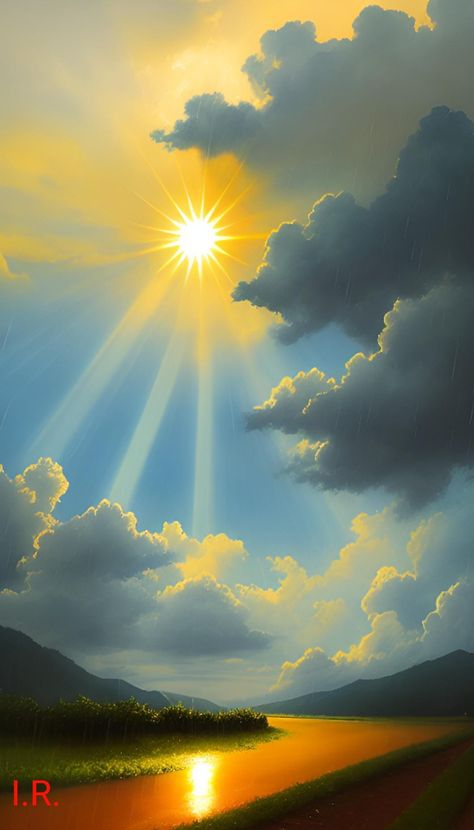 Sun Rays Painting, Sunlight Painting, Rays Of Light, Nature Art Painting, Gods Creation, Sun Rays, Color Blending, Acrylic Paintings, Nature Art