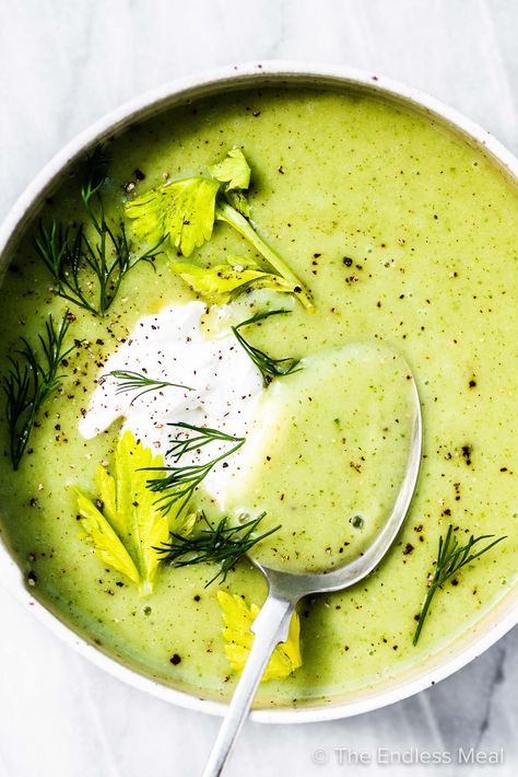 Celery Vegan Recipes, Celery Leaf Soup, Green Soup Recipes Healthy, Celery Recipes Dinners, Celery Carrot Soup, Use Up Celery, Celery Ideas, Green Soup Recipes, Celery Soup Recipes