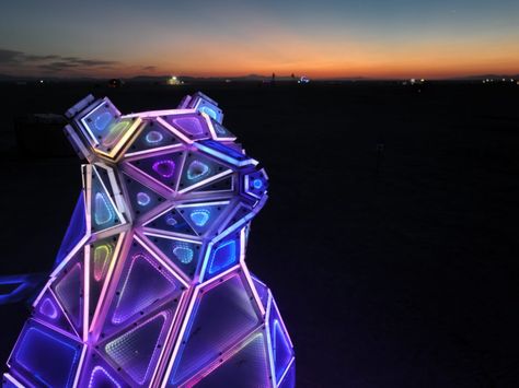 Jen Lewin Studio, Ursa Minor at Burning Man. Photo courtesy of Jen Lewin Studio. Interactive Light Installation, Burning Man Art, Ursa Minor, Step Pyramid, Black Rock Desert, Black Rock City, Bear Sculptures, Burning Man Festival, Color Swirl