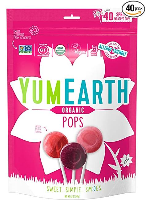 Amazon.com : YumEarth Organic Spring Lollipops, Fruit Flavored Pops, 40 Count - Allergy Friendly, Non GMO, Gluten Free, Vegan : Grocery & Gourmet Food Easter Fruit, Spring Snacks, Gluten Free Easter, Ginger Chews, Vegan Easter, Spring Wraps, Fruit Pops, Packaged Snacks, Organic Fruit