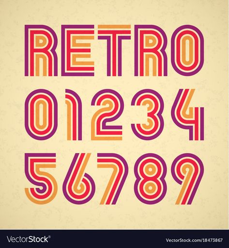 Retro Number Font, Retro Hand Lettering, 1950 Typography, 50s Typography, 60s Fonts, 1980s Font, Retro Numbers, Lettering Fonts Alphabet, 70s Lettering