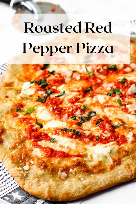 Gluten Free Recipes With Ricotta Cheese, Ricotta Pizza Recipes, Pizza Without Red Sauce, Pizza Red Sauce Recipe, Recipes With Roasted Red Peppers, Red Pepper Pizza Sauce, Roasted Red Pepper Foccacia Bread, Red Sauce Pizza, Pizza With Pepperoncini