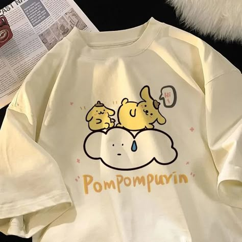 Pompompurin Shoes, Pompompurin Aesthetic Outfit, Pompompurin Shirt, Cute T-shirts, Cute Shirts Aesthetic, Pompompurin Outfit, Pompompurin Stuff, Sanrio Clothes, Soft Outfits