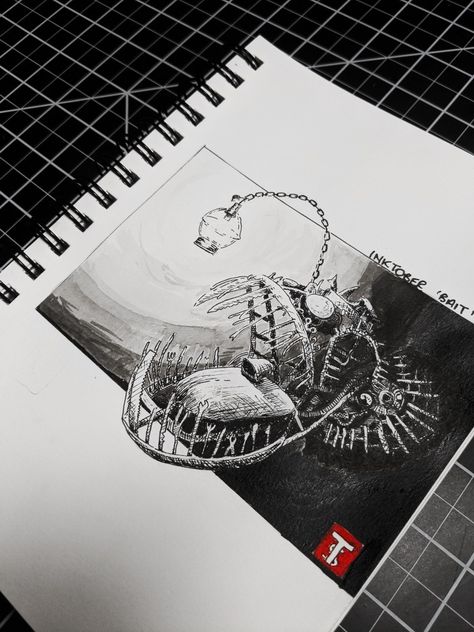 Inktober Prompts List, Dream Inktober, Angler Fish Drawing, Radio Drawing, Inktober Prompts, Bacon Art, Surealism Art, Prompt List, Drawing Prompts