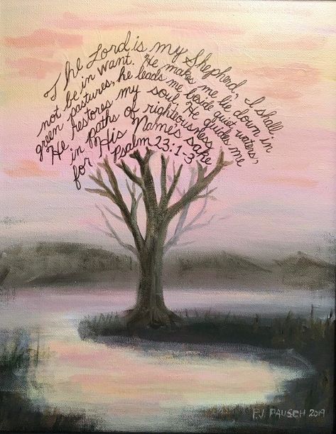 Psalm 23, Home Decor, Inspirational Painting, Tree Painting, Christian Art, Scripture Art, Woman Gift, Word Art, Inspirational words - Excited to share this item from my #etsy shop: Psalm 23, Home Decor, Inspirational Painting, Tree Painting, Christian Art, Scripture Art, Woman Gift, Word Art, Inspirational words Butterfly Theory, Scripture Art Canvas, Christian Art Painting, Scripture Gifts, Scripture Lettering, Scripture Painting, Bible Verse Painting, Painting Christian, Christian Drawings