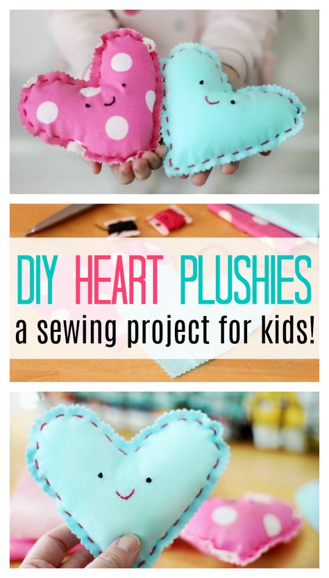 These DIY heart plushies come together quickly, and are a great beginning sewing project for kids! Fill with stuffing, dried lavender or beans! Sewing Project For Kids, Fat Quarter Projects, Diy Heart, Project For Kids, Beginner Sewing Projects Easy, Sewing Projects For Kids, Leftover Fabric, Sewing Projects For Beginners, Easy Sewing Projects