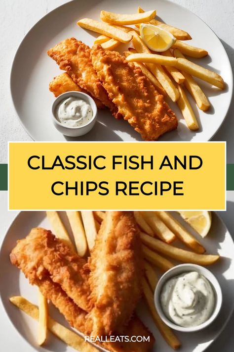 Crisp, golden fish and chips—discover how to make this classic British comfort food at home. Easy Fish And Chips Recipe, Best Fish And Chips Recipe, Classic Fish And Chips Recipe, Fish And Chips Recipe, Fish N Chips Recipe, Fried Chips, Mushy Peas, British Dishes, Battered Fish