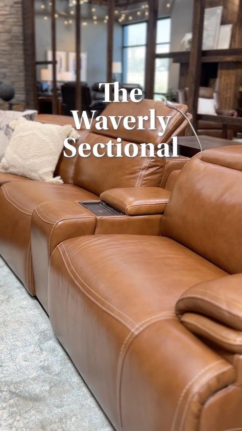 When beauty and functionality meet, amazing things happen. Like the Waverly reclining sectional. #reclining #sectional #couchtok #livingroom #interiordesign #furnitureshopping #homefurniture Shop the Waverly here: https://bit.ly/4b38oa0 Family Room Design Leather Sectional, Leather Couches Living Room Decor, Rustic Glam Living Room, Breakroom Ideas, Leather Sectional Living Room, Luxury Leather Furniture, Leather Couch Living Room Decor, Leather Couch Living Room, Western Living Room Decor