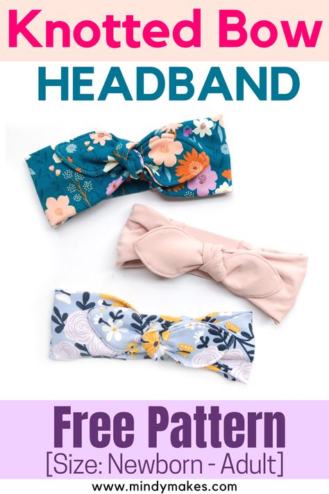 Dyi Baby Headband, Knotted Bow Headband Diy, Knit Fabric Headband Pattern, Diy Knit Headband, Knot Bow Headband Diy Free Pattern, Baby Bow Headband Pattern, Baby Bow Sewing Pattern, How To Make Knotted Headbands, Easy Headbands To Sew