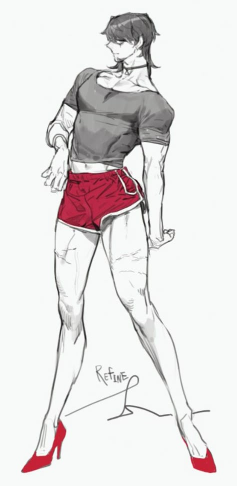 Male Hip Reference, Belly Reference Drawing, Hips Art Reference, Peeking Pose Reference, Men In Dresses Art, 82pigeon Art, Flustered Expression Reference, Angry Drawing Reference, Stomach Reference