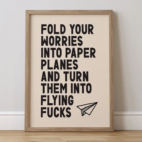 ArtNellie - Etsy Funny Wall Art, Paper Plane, Retro Wall Art, Funny Signs, Quotable Quotes, Wise Quotes, Letter Board, Words Quotes, Wise Words