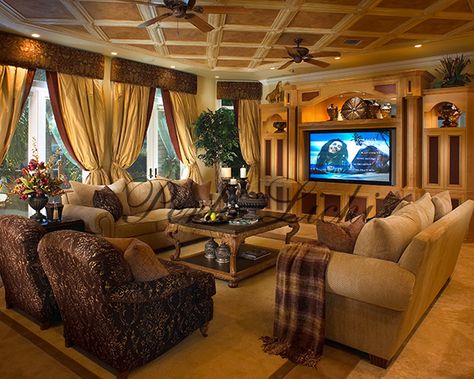 Family Room Living Room Italian Style, Living Room Castle, Gold Family Room, 2000s Living Room, Tuscan 2000s, Dream Kitchen Design Luxury, Tuscan Design Living Room, Tuscan Family Room, 2000s Tuscan Decor