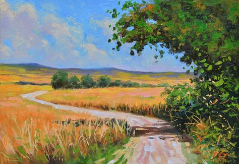 Nick Sarazan - Another version of my original painting ” Wheat field – Champagne Rural France Farm Scene Painting, Rural France, Countryside Paintings, Summer Painting, Gallery Website, Wheat Field, Farm Scene, Jolie Photo, Daily Paintworks