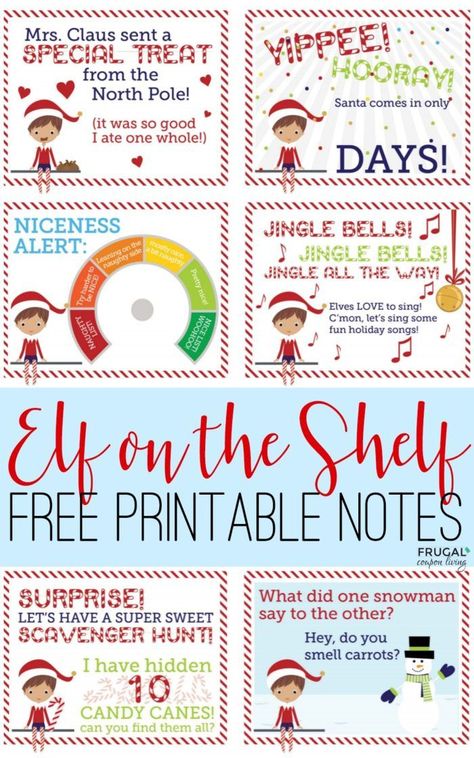 Free Printable Elf on the Shelf Notes and instant downloads. Print these cute elf notes for ideas each evening. Plus grab dozens of other Elf on the Shelf Printables making for easy Elf on the Shelf ideas every night. New ideas daily on Frugal Coupon Living. #ElfontheShelf #FrugalCouponLiving #Elfideas #elfontheshelfideas #elfonashelf #printables #elfontheshelfnotes #elfontheshelfjokes #elfjokes #elfontheshelfnotes #elvesatplay #scoutelves #elfontheshelfprintables Elf On Shelf Notes, Elf On The Shelf Notes, Elf On Shelf Printables, Easy Elf Ideas, Elf Shenanigans, Bob Hairs, Elf Printables, Kindness Elves, Elf Notes