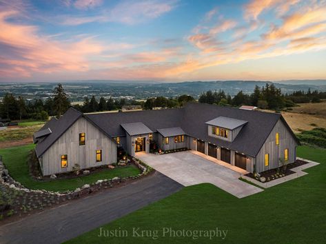 This Napa Valley inspired home boasts views of the Willamette Valley Oregon Wine Country, Rustic Modern Farmhouse, Mediterranean Style Home, Mansion Designs, Acres Of Land, Home Rental, French Country House, Waterfront Homes, Farmhouse Plans