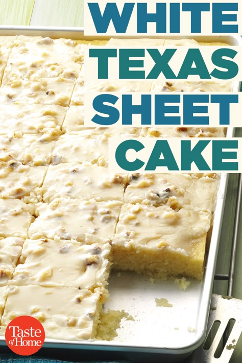 White Sheet Cakes, White Texas Sheet Cake, Texas Sheet Cake Recipe, Texas Sheet, Texas Sheet Cake, Sheet Cake Recipes, Wedding Dessert, Almond Flavor, Cake Bars