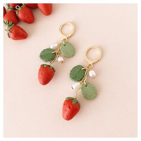 Cherry Clay Earrings, Strawberry Clay Earrings, Garden Strawberries, Clay Inspo, Strawberry Earrings, Paper Quilling Flowers, Earring Inspiration, Novelty Earrings, Strawberry Charm