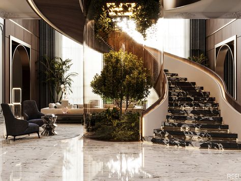 Palace Entrance & Sitting on Behance Reception Interior, درابزين السلم, Luxury Houses Entrance, Luxury Staircase, Stairs Design Interior, Architect Design House, Architecture Model House, Home Stairs Design, Landscape Architecture Design