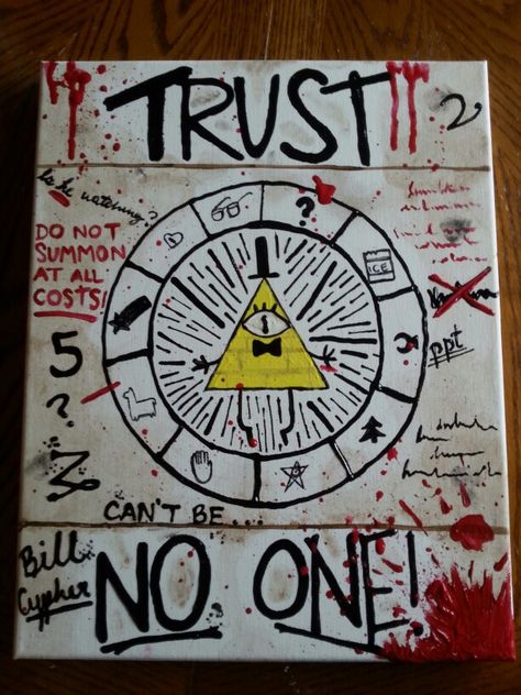 Bill Cipher Painting, Gravity Falls Room Ideas, Gravity Falls Drawing Ideas, Gravity Falls Canvas Painting, Gravity Falls Bulletin Board, Gravity Falls Painting Ideas, Bill Cypher Drawings, Gravity Falls Decor, Gravity Falls Room