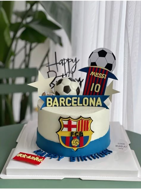 Barcelona Cake Ideas, Barcelona Birthday Cake, Messi Birthday Cake, Messi Cake, Barcelona Cake, Messi Birthday, Soccer Birthday Cakes, Football Cake, Cake Name