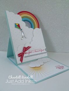 Sunshine And Rainbows Stampin Up Cards, Rainbow Cards Handmade, Stampin Up Sunshine And Rainbows, Rainbow Birthday Cards, Rainbow Cards, Rainbow Card, Interactive Cards, Shaped Cards, Easel Cards