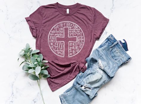 He Is Risen Shirt,Rainbow Easter … curated on LTK He Is Risen Shirt, Love Christian, Cross Shirt, Easter Tees, Cross Shirts, Easter Religious, Easter T Shirts, Saved By Grace, Easter Outfit