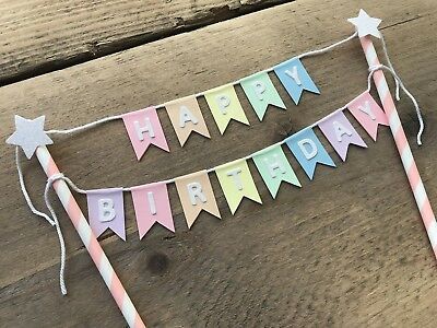 Rainbow Pastel Cake Topper Cake Bunting - Personalised | eBay Rainbow Pastel Cake, Pastel Rainbow Cake, Diy Cake Topper Birthday, Cake Bunting Topper, Cake Bunting, Handmade Cake Topper, Simple Birthday Decorations, Cake Banner