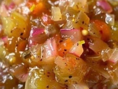 Not Your Average Condiment - Chunky Rhubarb Relish. Sweet, Tangy and Delicious | Ridley's Wreckage | NewsBreak Original Rhubarb Relish Recipe, Rhubarb Relish, Aip Sauces, Rhubarb Jelly, Gift Treats, Relish Recipe, Rhubarb Desserts, Cheese Crust, Crispy Cheese